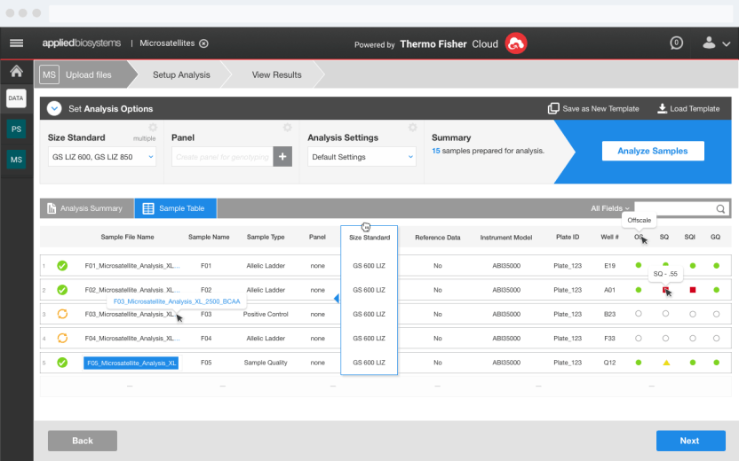 Setup Page - Sample Table Actions